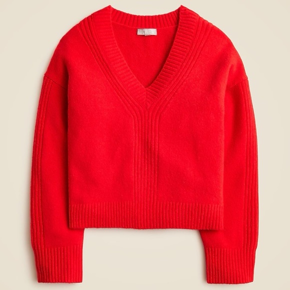 J.Crew XXL Relaxed V-Neck Sweater Supersoft Yarn Candy Apple Merino Alpaca - Picture 1 of 12